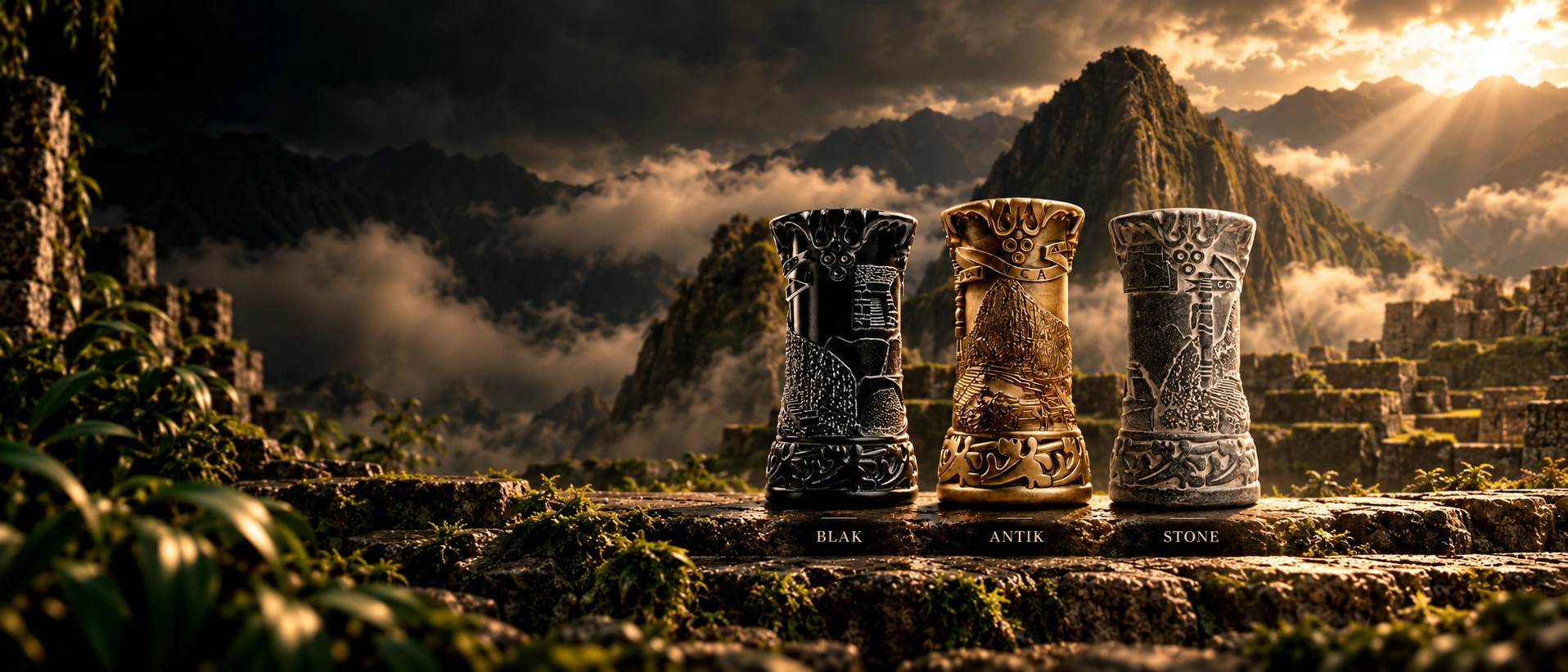 Colección RELIC. Machu Picchu en acabados BLAK, ANTIK y STONE